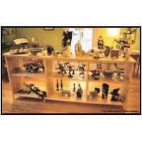 Hard white maple. Glass face and top jewelry display and sales counter. Free standing merchandise display shelves.