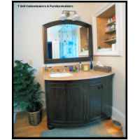 Walnut bow front vanity with matching mirror.